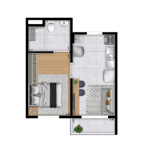 Planta 1 dorm. - 30,096m² - Perspectiva Ilustrada